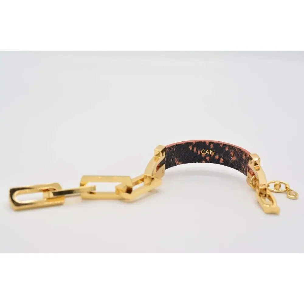 Cabi Vintage ID Bracelet Gold Tone Chain Orange Reptile Metallic Signed Bin2